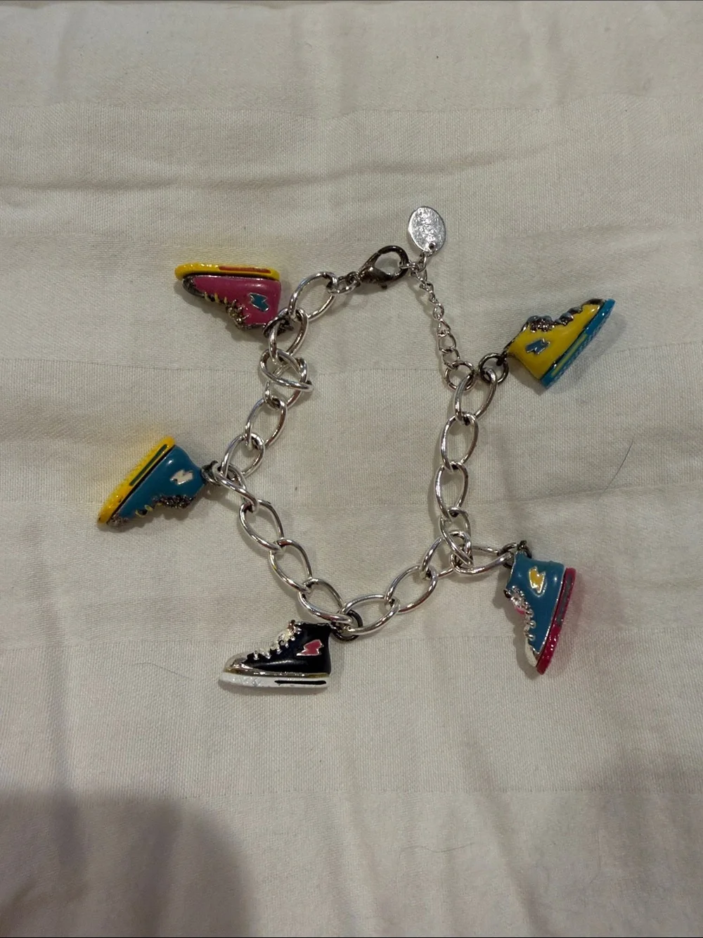 Kids Charm Bracelet with Colorful Sneaker Charms - Pink, Blue, Yellow